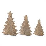 Set of 3 Mango Wood Wispy Carved Christmas Tree