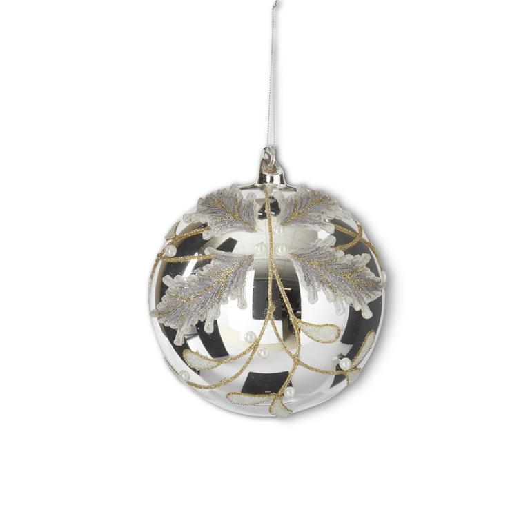 7 Inch Silver Glass Holly Round Ornament