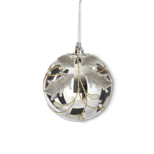 7 Inch Silver Glass Holly Round Ornament