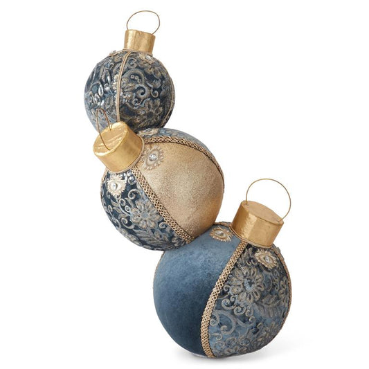 24 Inch 3 Stacked Blue & Gold Fabric w/Jewels Ornaments