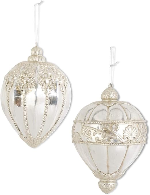 Assorted Silver Glittered Shatterproof Finial Ornaments