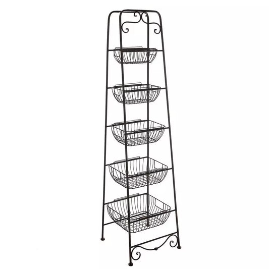 Black Five-Tiered Metal Basket Stand