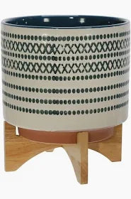 CERAMIC 8" PLANTER ON STANDW/ DOTS, BLUE