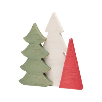 Set of 3 Grn/Wh/Red Washed Trees