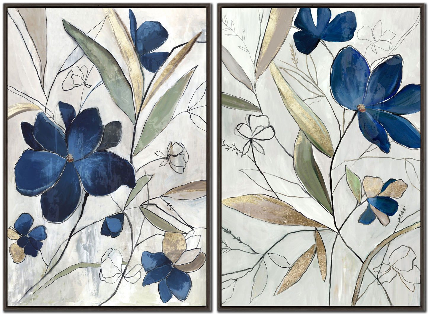 Set of 2 Modern Blue Floral