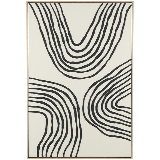 Black Wooden Abstract Wavy Line Framed Wall Art