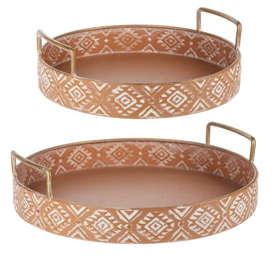 Embossed Whitewash Terracotta Round Tray (2 pc. set)