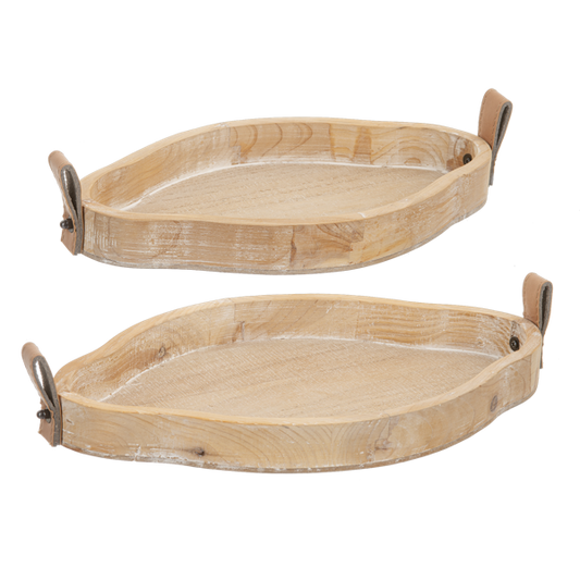 Carved Geo Tray with Leather Accent (2 pc. set)