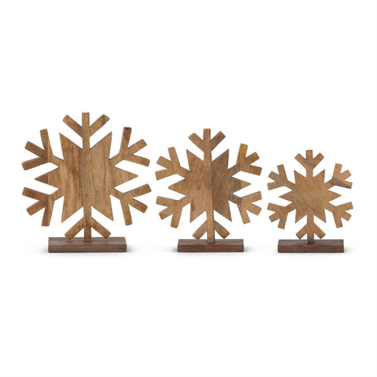 Set of 3 Dark Brown Mango Wood Snowflake Cutouts