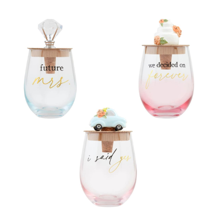 ENGAGED WINE GLASS & STOPPER SETS