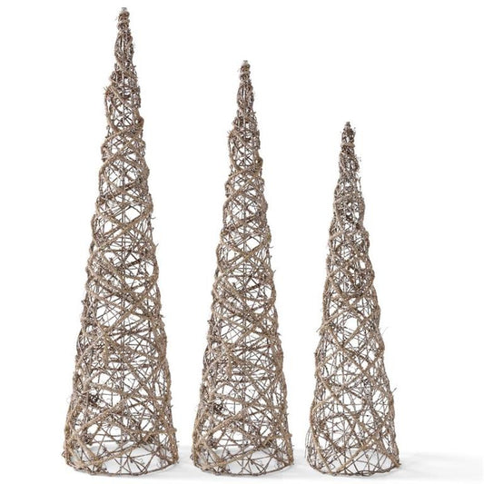 Glittered Rattan and Sisal Cone Trees