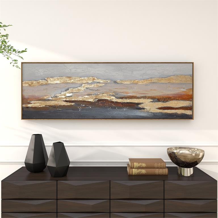 Gold Canvas Geode Foiled and Brushstrokes Framed Wall Art