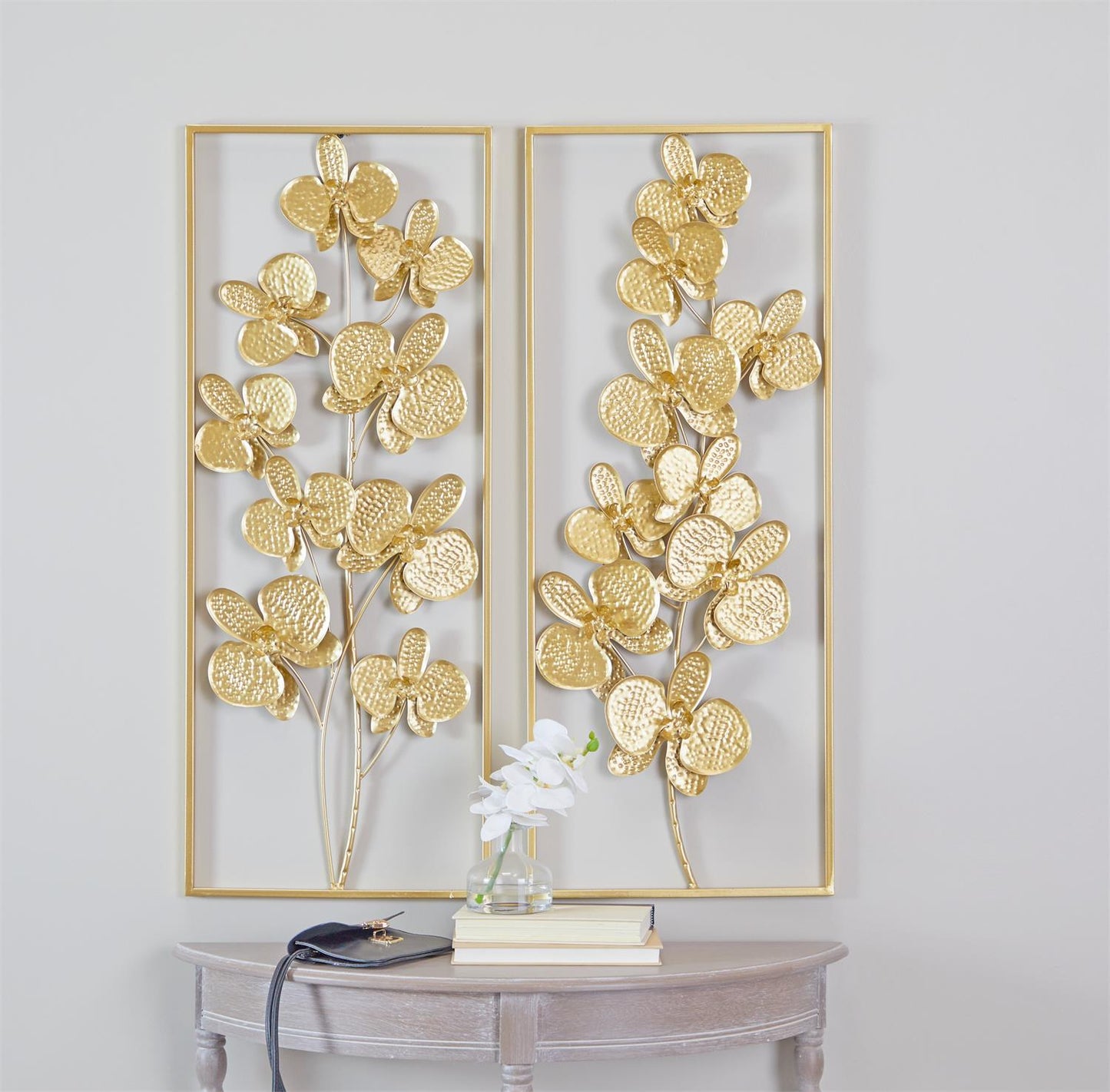 Set of Gold Metal Floral Orchid Wall Art