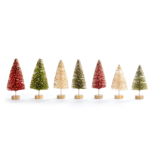 Set of 7 Red White Green Mini Bottle Brush Trees