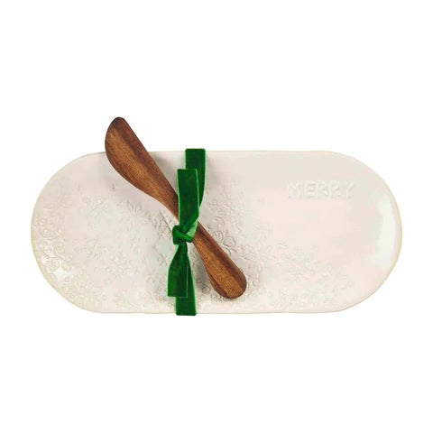 Merry White Christmas Everything Dish Set w/ Wooden Knife