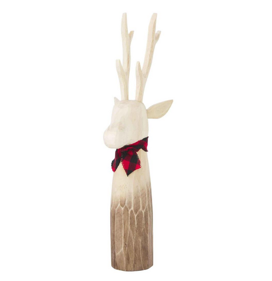 SM CARVED WOOD DEER SITTER