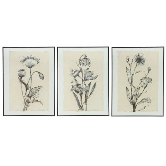 Set of 3 Black & Beige Canvas Art