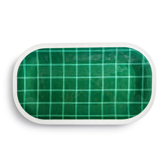 Dark Green Plaid Medium Melamine Rectangular Platter