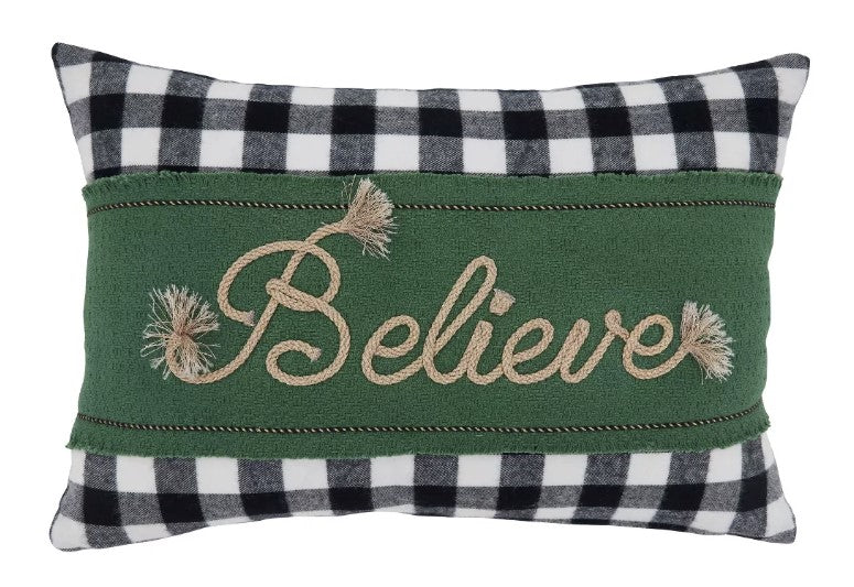 Buffalo Plaid Believe Pillow - Poly Filled