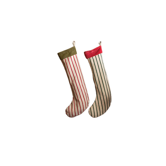 Striped Christmas Stocking with Red Velvet Top