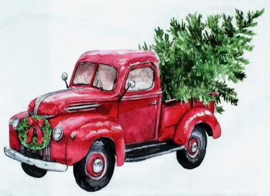 Red Truck with Christmas Tree